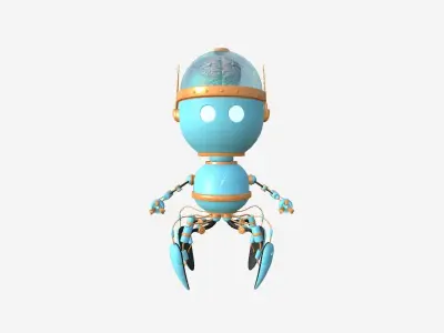 Brain Robot G09 Blue Orange - SciFi Character Design Low-poly 3D model