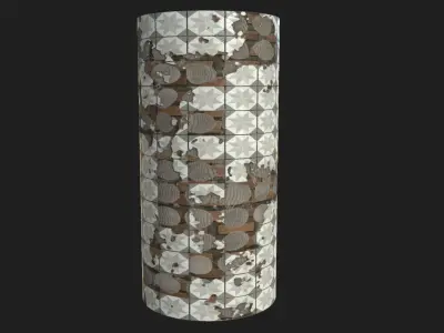 Broken Tiles on Bricks texture Low-poly 3D model