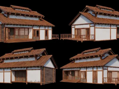 Medieval  Japanese Houses  - 4K Textures Game Ready Low-poly 3D model shop