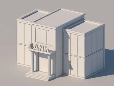 Cartoon Low Poly Bank Building Low-poly 3D model