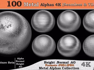 100 Metal Alphas 4K  Seamless Tileable  VOL 04 Texture
