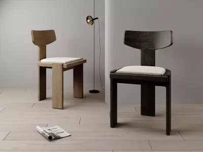 Modern Japandi Wooden Chairs 3D model