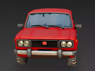 Wrecked Red Sedan 3D Model Low-poly 3D model