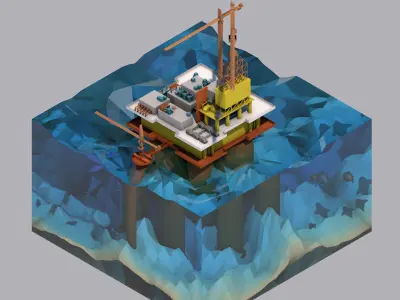 Lowpoly Style Oilrig Model  3D model
