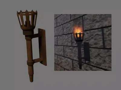 Medieval torch Game of Thrones Style Low-poly 3D model