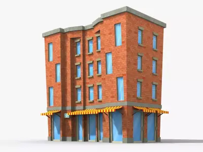 Cartoon Building x34 Low-poly 3D model