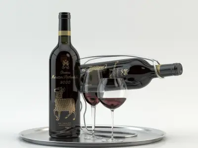  Wine Set of 14 bottles and 12 different wine glasses, tray, wine holder \ stand (Vray and Corona render) 