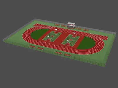 Playground with Basketball Court and Football Field Low-poly 3D model