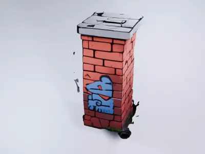 Stylized Brick Column with Graffiti - Low Poly Static Asset 3D model