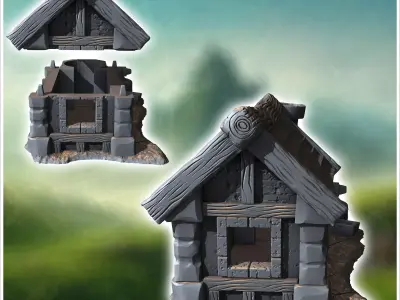 Medieval forge with outdoor fireplace anvil and tiled roof 10 -  3D print model