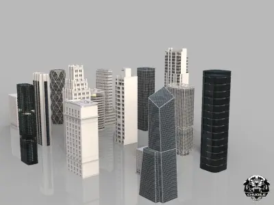 City Kitbash Collection Cityscape Low-poly 3D model