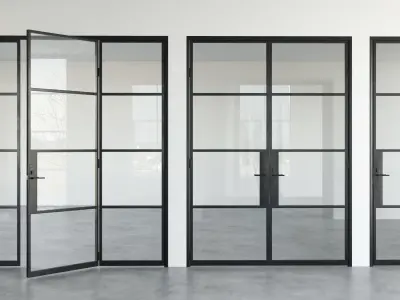 Set 5 steel frame glass doors 3D model