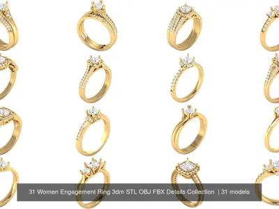 31 Women Engagement Ring 3dm STL OBJ FBX Details Collection  3D Model Pack