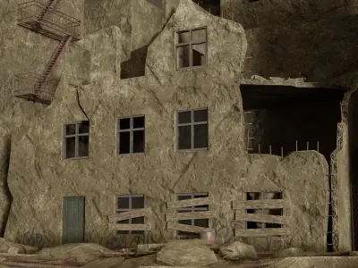 Post apocalyptic destroyed street Low-poly 3D model