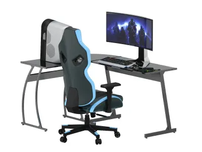 Gaming Set desk with chair and monitor 3D model