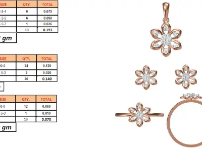 Light wt Ring Earrings Pendant set stl jcd 1-render details  3D print model