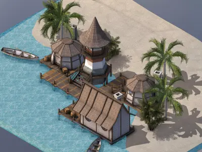 Stylized Medieval Harbor Village 3D Model 3D model