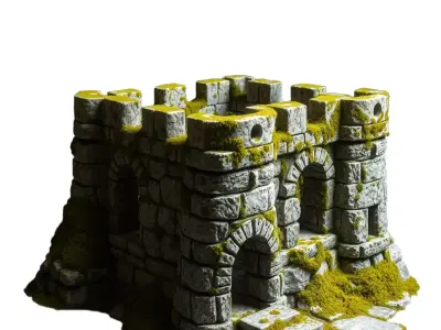 MossCovered Stone Fortress model pack Low-poly 3D model