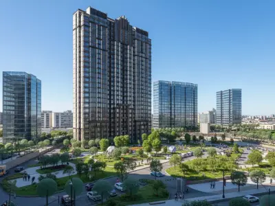 Residential Apartment Tower Complex with Urban Park and Plaza  Low-poly 3D model