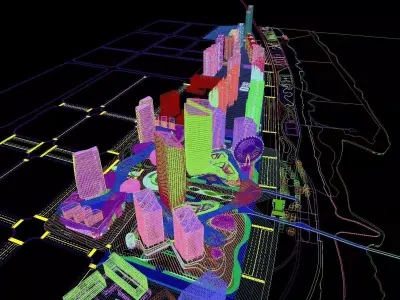 Waterfront City Skyline With Ferris Wheel 3D model