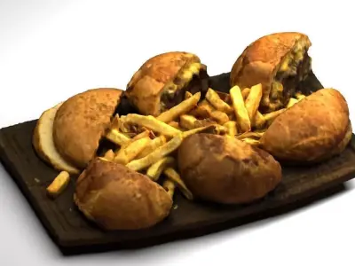 Hamburgers with Fries - Photogrammetry Low-poly 3D model