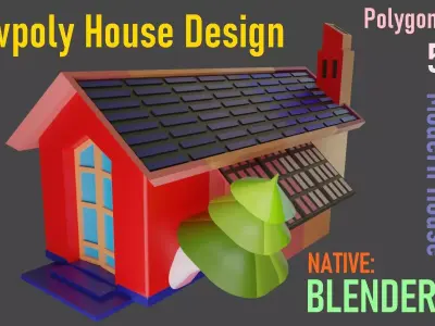 Lowpoly House 1 with roof Low-poly 3D model