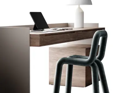 Workplace 3 desk with chair and laptop 3D model