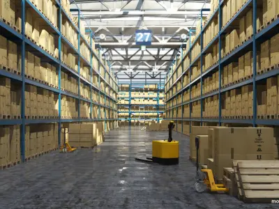 Warehouse 7 industrial building with roof 3D model