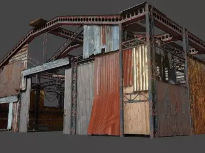 Lowpoly rusty hangar  Low-poly 3D model