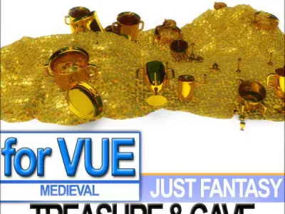Golden Treasure And Cave Medieval 3D model