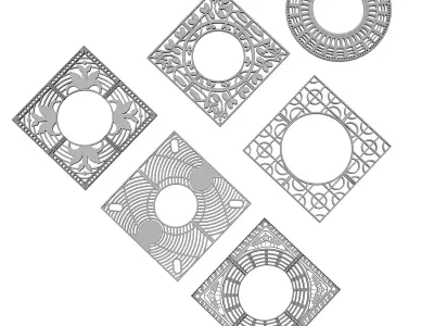Set of 6 decorative tree grills 3D model