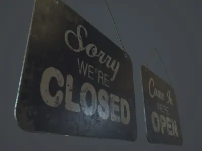 Old Open And Close Sign PBR Game Ready Low-poly 3D model