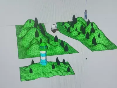 an island with a boat and a lighthouse 3D model