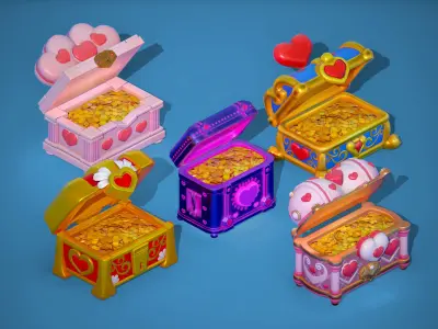 Stylized Heart Chests Low-poly 3D model