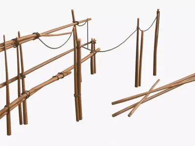 Old Wooden Fences 01 Low-poly 3D model