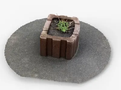Photorealistic 3D scan of concrete abandoned empty planter Low-poly 3D model