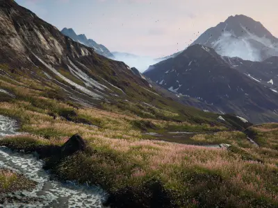 Grass Mountains Valley Environment - Unity 2017 Project Low-poly 3D model