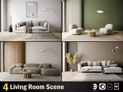 interior living room scene Vol 03 3D Model Pack