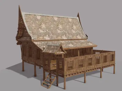 Central Thai traditional house-01 Low-poly 3D model