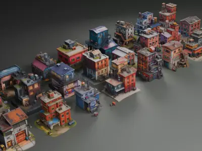 Stylized Industrial Architecture Set 8 3D model