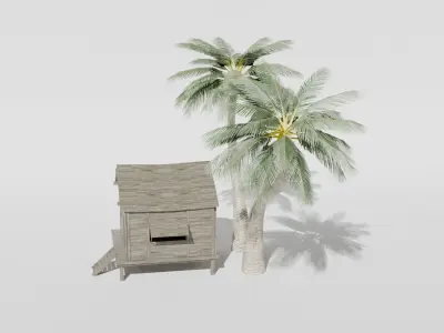 Beach Cottage House with Palm Tree Low-poly 3D model