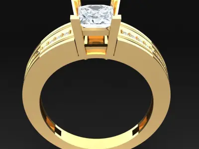 Light Gold Diamond Men Ring 2MR070 3D model