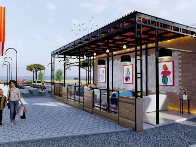 Coffee Shop Design Full Interior Modern Natural 3D model