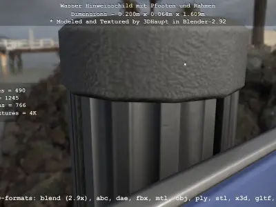 Hinweisschild Wasser mit Pfosten und Rahmen Low-poly 3D model