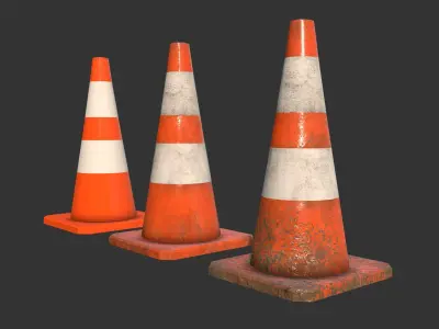 Traffic Cones Construction Set Low-poly 3D model