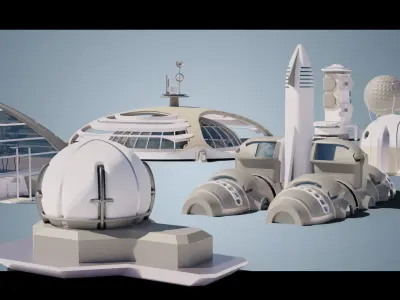 Stylized Space Buildings Colony Low-poly 3D model