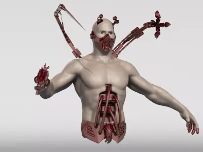 CYBORG-SCIENTIST man with knife Low-poly 3D model