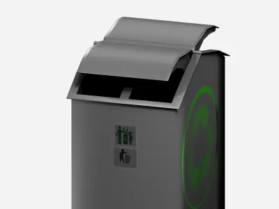 Metal box type metal dust bin Low-poly 3D model