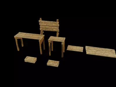Wood Modular Kitbash Pack Low-poly 3D model
