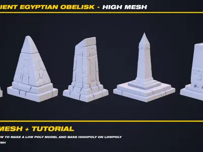 15 Ancient Egyptian Obelisk High Mesh - Tutorial Vol 1 Low-poly 3D model